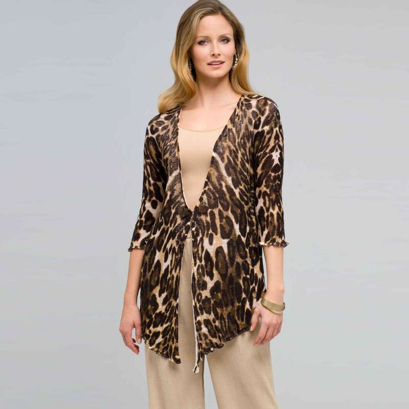 Animal V-Neck Cardigan, earth brown combo, large image number 0